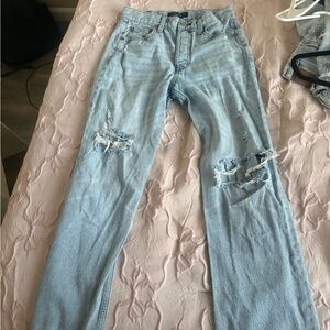 Aeropostale Light Blue Ripped Straight Leg Jeans